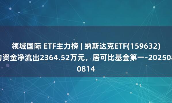 领域国际 ETF主力榜 | 纳斯达克ETF(159632)主力资金净流出2364.52万元，居可比基金第一-20250814